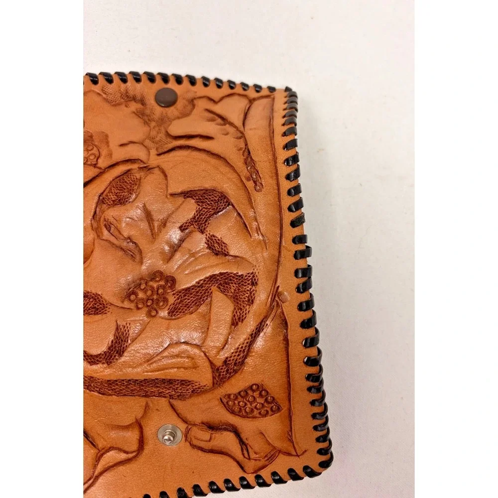 Vintage Hand Tooled Leather Key Holder Case 6 Hook Floral Western Brown Wallet